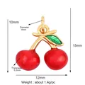 Micro-pave cherry pendant with red fruit and green leaf detailing for DIY jewelry - Cherry Style (M15Cherry)