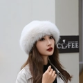 White fluffy faux fur Mongolian princess hat for women featuring elegant winter plush style - White