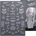 3D laser silver butterfly and heart embossed nail stickers with metallic relief - Silver Retro Relief Pattern (STZ-X004)
