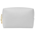 Beauty case grigio argento quadrato con trama incrociata e cerniere dorate - Grande / Bianco puro