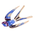 Squisita spilla a rondine in smalto blu e viola con strass bianchi scintillanti - Viola Blu