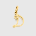 Colgante de letra D con corazón en oro de acero de titanio pulido brillante - Letra D / Color Acero