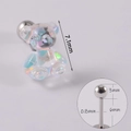 Iridescent bear stud earring with silver stainless steel screw post and ball back - Holographic Aurora Bear