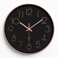 12-inch atomic wall clock with matte black dial and rose gold hands and numbers - Black Dial Rose Gold Frame-Radio Controlled