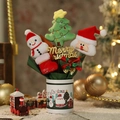 Kerst pluche decoratieset met kerstman en sneeuwpop in een feestelijke keramische pot - Stijl 4