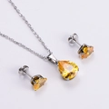 Titanium steel jewelry set with yellow pear-cut zircon pendant necklace and earrings - Yellow Set (AML-JS-094)