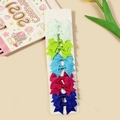 Set of 5 pairs of colorful grosgrain ribbon bow hair clips for babies and girls - Green Blue Magenta Dark Blue Mixed (#13)