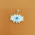 Golden evil eye pendant with blue enamel and colorful micro-set zircons on brown leather - 31-Gold Spiky Edge Multi-color Eye