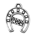 Silver horseshoe lucky pendant with GOOD LUCK engraving for DIY jewelry making - Horseshoe GOODLUCK (19239)