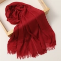 Red cotton linen blend long scarf with tassel edges displayed on a wooden frame - 180*100cm / New Jujube Red (TH39-53)