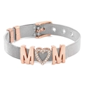 Adjustable stainless steel mesh bracelet with MOM letters and sparkling heart charm - Two Colors