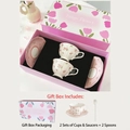 Coffret cadeau tasses à café tulipes roses en céramique avec soucoupes et cuillères fleurs - Coffret Cadeau: 2 Tasses & 2 Soucoupes & 2 Cuillères