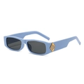 Sky blue rectangle sunglasses with narrow frame and golden diamond metal accents - Blue Frame Gray Lens
