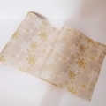 Champagne Christmas table runner featuring golden glitter snowflakes and silver patterns - Glitter Gold Snowflake / Flaxen