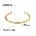 Polished gold stainless steel bangle with 3.87mm width and 15.06g weight specs - Smooth Open Thin Bangle