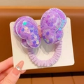 Girl's hair clip with purple sequins bow and soft elastic ruffle scrunchie design - Purple Sequin Bow (Hair Tie)