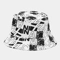 Detail of graffiti print bucket hat showing street style patterns and canvas texture - One Size / Letter White