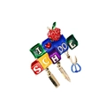 Charming enamel I Love School brooch with pencil, ruler and scissor charms - Letter Blocks (I Love School)