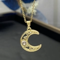 Gold moon pendant necklace with white zircon star accents for women in stainless steel - Gold (8306)