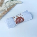 Light blue pleated cotton viscose scarf with floral paper wrap and dry flower decor - Style #23