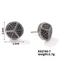 Unisex geometric copper stud earrings with black zircon in dark metal finish, 1.2cm size - Round Geometric Split Style (1.2cmx1.2cm)(E03740-7)