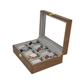 Boîte à montres en bois de noyer pour 10 montres avec couvercle en verre et velours - Boîte À Montres 10 Emplacements En Noyer Noir/Intérieur Gris