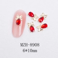 Red teardrop gemstone with golden butterfly base for nail art, model MZH-8908, 6x10mm size - Gold Bowknot Water Drop Red Crystal Style (8908)