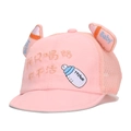 Pink baby baseball cap with mesh back, cute ears, and funny bottle embroidery design - EU 46 / Pink