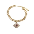 Goldenes Evil Eye Armband mit bunten Zirkonia und verstellbarer dicker Gliederkette - Bunter Zirkonia Böser Blick Einfache Panzerkette