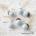 Set of 6 light blue wool felt acorn Christmas ornaments with natural jute hanging loops - Pack of 6 (10g) / Light Blue