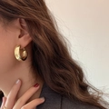 Elegant gold-tone geometric C-shaped hoop earrings for women with polished finish - Large Geometric Circle (20# Silver Earring Post-Gold)