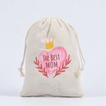 Linen drawstring hangover bag featuring pink heart crown and THE BEST MOM print - THE BEST / 10*15cm