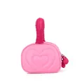 Pink heart quilted puffy makeup bag with top handle and heart zipper pendant charm - 17.5*8.5*12.8cm / Pink + Peach Red