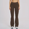 Pantalon de yoga évasé marron foncé à taille haute en tissu brossé pour le fitness et le galbe - Café Noir