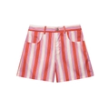 Pantaloncini a vita alta a righe arancioni, viola e bianche con bottoni in metallo - XS / A righe