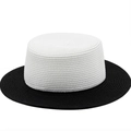 Close-up of contrast weave texture on a two-tone boater hat with a flat top design - M (56-58cm) / Black and White Color Block (White Crown + Black Brim)