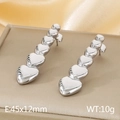 Eleganti orecchini pendenti a forma di cuore in finitura argento lucido, 45x12 mm - Stile A Cuore Lungo Collegato (KE114255-KFC) / Color Acciaio