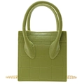 Green crocodile pattern mini square bag with golden chain strap and handle for women - Olive Green