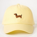Vintage light yellow baseball cap with brown dachshund embroidery and adjustable strap - Adjustable / Goose Yellow