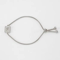 Adjustable silver letter F bracelet with hollow square pendant and slider box chain - Silver F