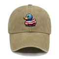 Détail du canard brodé patriotique sur la casquette de baseball en coton délavé - M(56-58cm) / Kaki