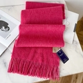 Classic 100% wool scarf in vibrant rose pink color with elegant fringe edges - Watermelon Red