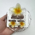 Close-up of yellow gradient floral hair claw clips with glitter on glass tray - First Love Snowflake Gray Set (with Card)