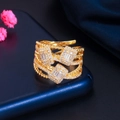 Elegant gold hollow ring with AAA cubic zirconia pave setting in a multi-layer design - Gold