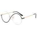 Creative black and gold round half-rim metal glasses with asymmetrical artistic design - Tea Gold Frame Clear