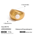 Detail of vintage thick stainless steel ring with a large white pearl and size dimensions - Thick Gold Band Pearl Ring (JDR2409002-7)