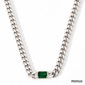 Silver stainless steel cuban chain necklace featuring an emerald cut green gemstone - Silver Chain + Green Zirconia (PDD026)