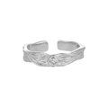 Silver twisted stripe couple ring with a round zircon inlay and ripple texture - Female Style / Size 14/Adjustable / White Gold