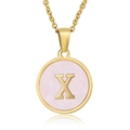 18k gold plated stainless steel necklace featuring a pink shell letter X pendant - Gold X (With Chain)