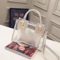 Silver transparent PVC jelly bag with white satin inner pouch and golden buckle - Silver